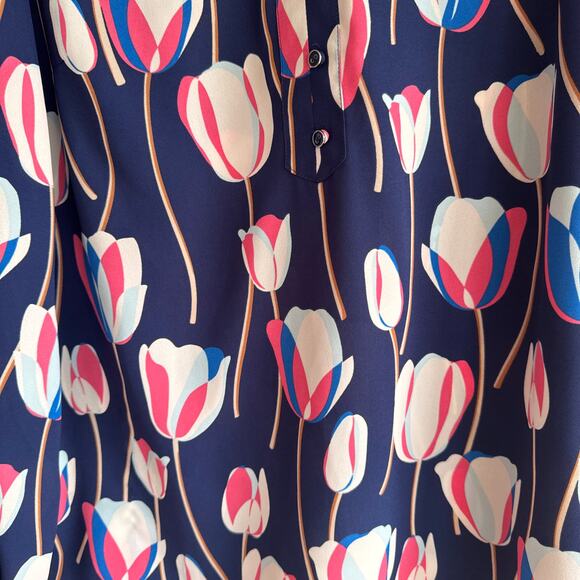 Talbots Tulips Ruffle Trim Popover Top Blue Button Front Long Sleeve Sz M - Picture 2 of 8